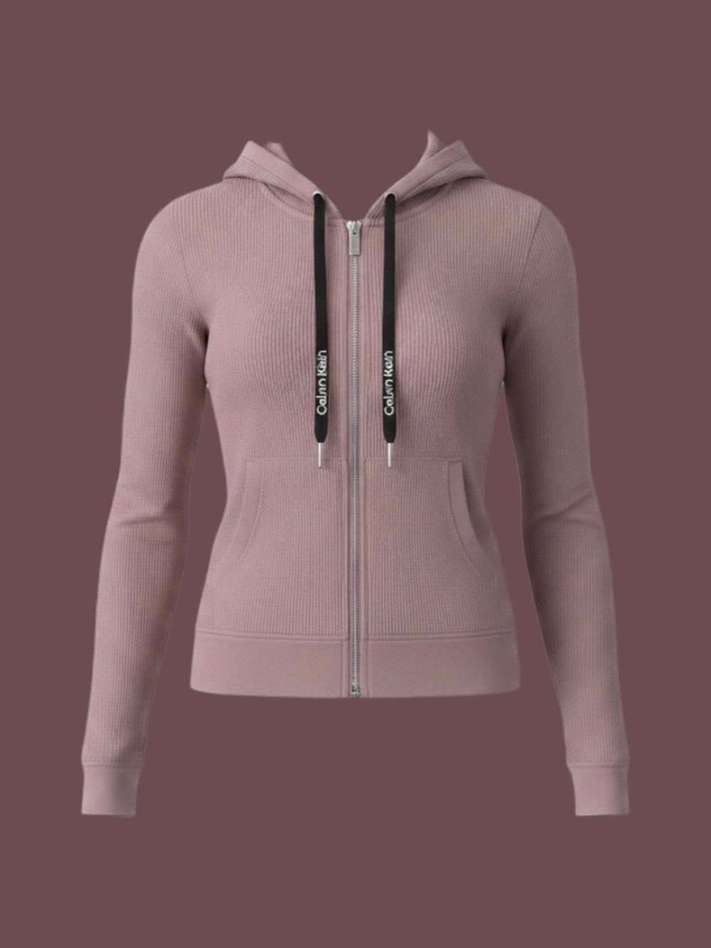 Calvin Klein Pink Ribbed Zip Hoodie XS Fitted Cropped Jacket